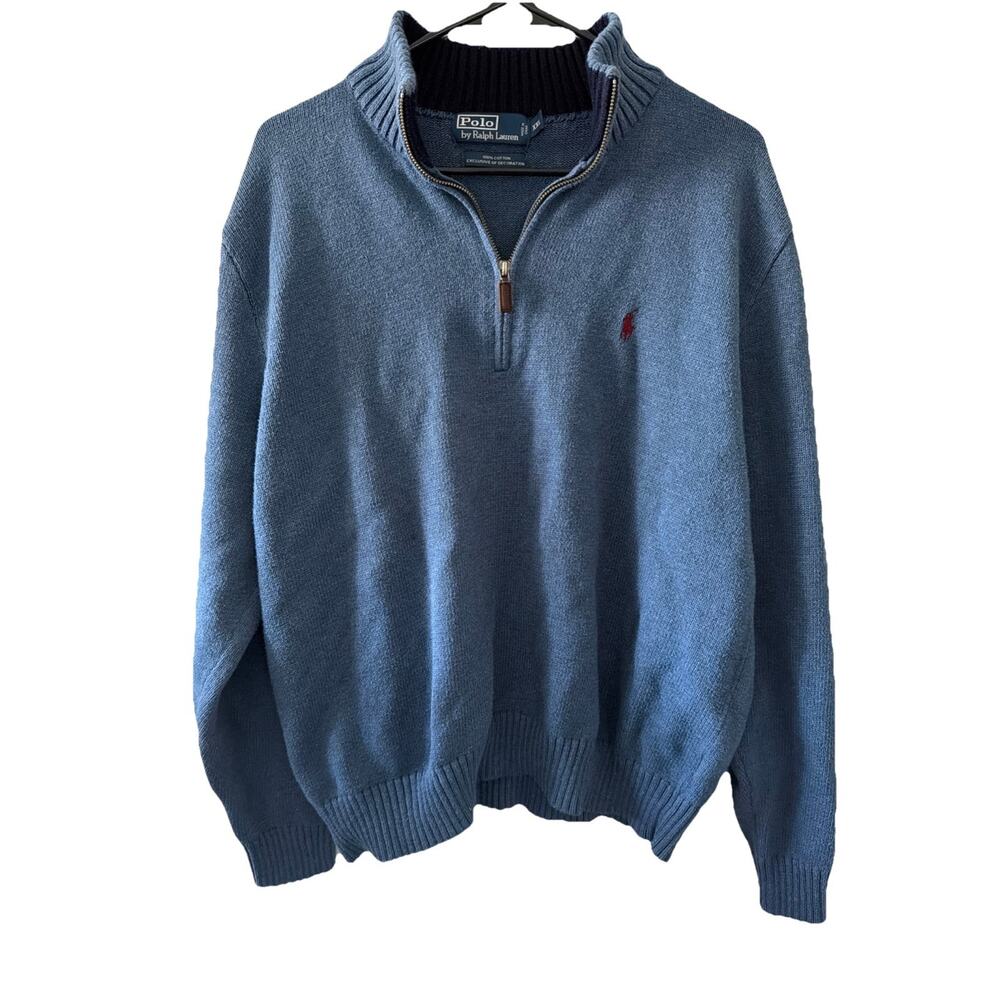 Polo Ralph Lauren Mens Blue Cotton Quarter Zip Pullover Sweater XXL